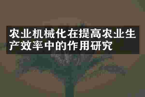 农业机械化在提高农业生产效率中的作用研究